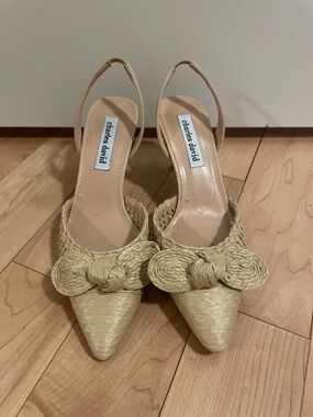Charles David Natural Beige Braided Pointed Slingback Heels
